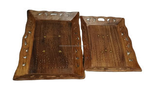 ถาดเสิร์ฟอาหารเช้าแบบทันสมัยด้ามจับทำจากไม้แกะสลักทำจากโลหะพิมพ์ลายได้ตามต้องการตกแต่งด้วยสำเนียงธรรมชาติ - Product Image 2