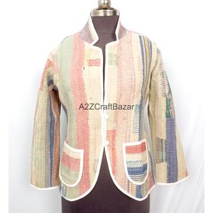 Wholesale Indian Handmade Knitted Vintage <b>Kantha</b> <b>Jacket</b> for Women Girls Spring/Winter Ready 100% Cotton Reversible Eco-Friendly - Product Image 1