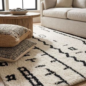 Alfombra de Algodón Hecha a Mano con Diseño Tribal Abstracto en Blanco y Negro, Alfombra Moderna para Sala de Estar, Dormitorio, Decoración del Hogar - Product Image 5