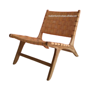 เก้าอี้เลานจ์สไตล์โมเดิร์นผ่อนคลายหนังแท้สีน้ำตาลล้วนทอจากไม้สักเนื้อแข็งสำหรับเฟอร์นิเจอร์ในบ้านโรงแรมวิลล่าการทานอาหารสไตล์โมเดิร์น - Product Image 3