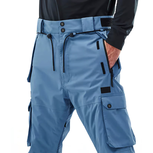 Pantalones de esquí unisex impermeables transpirables de 10.000 mm al por mayor, estilo cargo holgado para snowboard, ropa de invierno negra con bolsillos delanteros con cremallera - Product Image 4