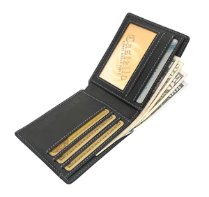 [Best Price] Castello Genuine Leather RFID Slim Bi-fold Short <b>Men's</b> <b>Wallet</b> Embossed Logo Black Dark Brown Open Polyester QC - Product Image 4