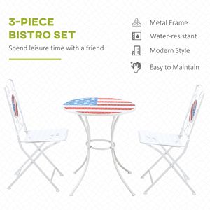 3-Piece <b>Folding</b> Outdoor Patio Bistro Set with USA Mosaic <b>Table</b> & Chairs Portable Metal Frames 4th July BA <b>Garden</b> Furniture - Product Image 5