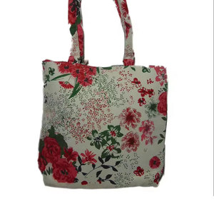 Large Eco-Friendly Cotton <b>Canvas</b> Beach Tote Bag with Flower Print Reusable Shopping Handbag Custom Logo Available Durable - Product Image 1