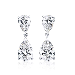 Boucles d'oreilles en or blanc pour femmes, diamants taille poire, couleur D, certifiées IGI, bijoux de mariage, style classique - Product Image 1