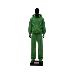 Ensemble de survêtement vert en velours pour femme, sweat à capuche zippé et pantalon large, deux pièces, avec strass, en velours de luxe, style streetwear décontracté, coupe jogging - Product Image 1