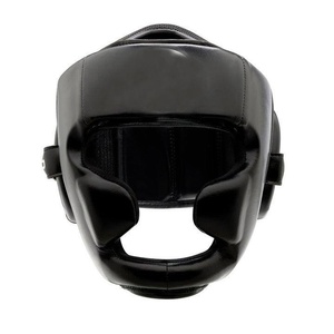 Boxing Head Guard PU Leather Protective Sports Helmet Unisex Adult Head Protection Buckle Closure Solid Black - Product Image 1