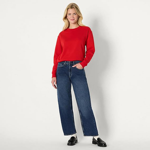 Women's Autumn Crewneck Sweatshirt Oversized Fit Long Sleeve Soft Fleece Knitted Cotton/Bamboo Blend Embroidery - Product Image 5