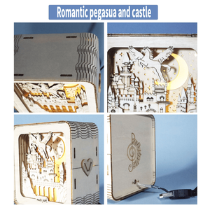 Kit Modello 3D in Legno del Castello di Pegaso con Luci Notturne, Decorazioni da Scrivania, Regali di Compleanno e Natale per Donne, Set di Strumenti per Modellismo - Product Image 4