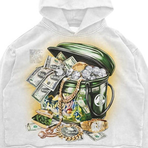 Sudadera Corta Blanca para Hombre, Corte Regular, 100% Algodón, Estampado Digital con Gráfico de Bote de Basura de Dinero, Estilo Hip Hop Urbano - Product Image 5