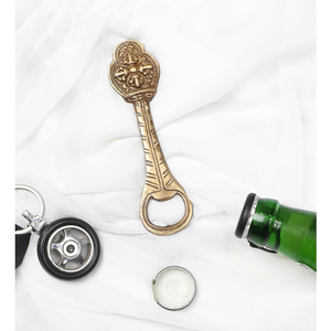 Ouvre-bouteille vintage en laiton avec motif Fleur de Lys gravé, en forme de clé, ouvre-bouteille manuel portable, outil de bar en métal - Product Image 6