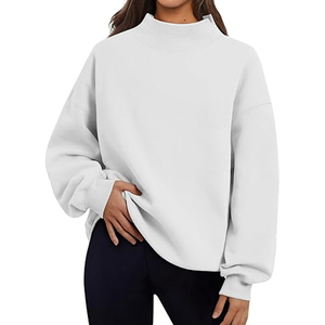 Unisex Oversized Stand Collar <b>Pullover</b> Sweatshirt Solid Color Knitted Regular Sleeve Autumn Wear - Product Image 1