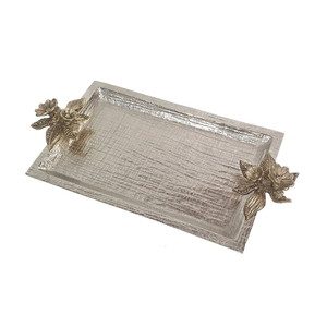 Modern Elegant Luxury <b>Gold</b> <b>Serving</b> <b>Tray</b> with Crocodile Skin Texture Hammered Aluminum Decorative Platter with Handles for Home - Product Image 6
