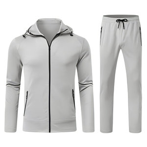 Conjunto Deportivo Gris para Hombre con Sudadera con Capucha y Cremallera Completa, Bolsillos Laterales y Pantalones a Juego, Ropa Deportiva Informal, Transpirable y Ligera para Invierno - Product Image 1
