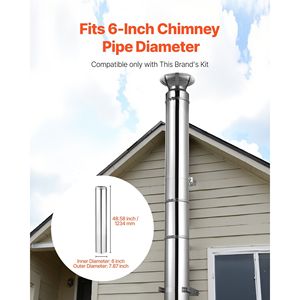 Tubo per Canna Fumaria a Doppia Parete Isolato 6 X 48 Pollici in Acciaio Inox Interno 316 Esterno 304 Facile Installazione per Scarico Stufa - Product Image 2
