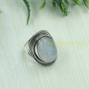 Natural Moonstone <b>Ring</b> 925 Sterling Silver Handmade Boho <b>Statement</b> <b>Ring</b> Oval Cabochon Healing Gemstone Jewelry Gift for Unisex - Product Image 3