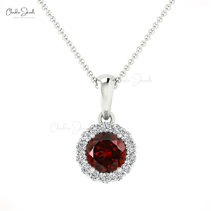 Pendentif en grenat du Mozambique, pierre précieuse ronde de 4 mm, avec collier en or massif 14 carats et diamants, fournisseur en gros d'Inde - Product Image 3