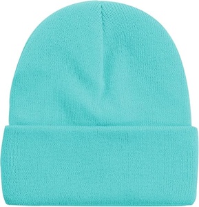 Turquoise Solid Color Beanie Hat Unisex Adult Casual <b>Winter</b> <b>Cap</b> 56-58CM Acrylic Material Computer Knitted - Product Image 1