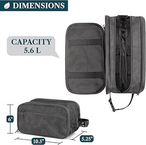 Trousse de rasage portable en cuir véritable résistante à l'eau, grande capacité, pour voyage, avec fermeture éclair, pour cosmétiques et articles de beauté - Product Image 2