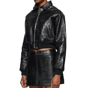 Chaqueta de Cuero Genuino con Patrón de Cocodrilo Negro de Lujo, Estilo Bomber, Abrigo de Piel Grabada Vintage, OEM - Product Image 2