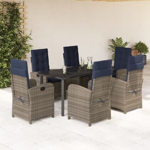 Set da pranzo Patio in Rattan grigio 7 pezzi con cuscini Set da giardino - Product Image 1