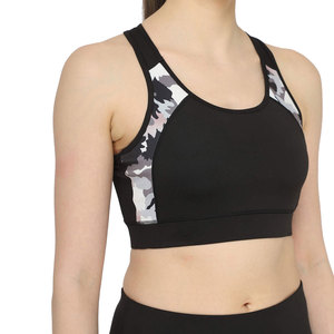 Sujetador deportivo con estampado de camuflaje para mujer, espalda cruzada, cuello redondo, soporte medio, ropa deportiva de yoga, transpirable, de elastano y poliéster, conjunto sin costuras - Product Image 3