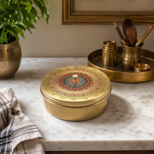 Caja de Especias de Latón Hecha a Mano con 7 Recipientes para Especias, Diseño Mandala, Organizador de Cocina para Especias Indias, Venta al Por Mayor OEM - Product Image 3