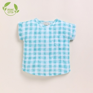 Premium Quality Organic <b>Muslin</b> Oversized Teal Checks Print Tees Organic <b>Baby</b> Jackets and Outwears - Product Image 1