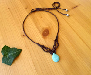 Handmade Macrame Turquoise <b>Necklace</b> Teardrop Pendant Brown Cord Boho <b>Statement</b> Healing Jewelry Wholesale Gift - Product Image 2