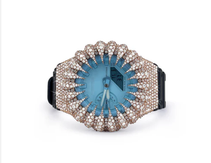 Reloj de Lujo para Mujer con Forma Irregular, Esfera Azul y Detalles de Piedras Preciosas, Cuarzo Analógico, Correa de Goma, 38 mm - Product Image 1