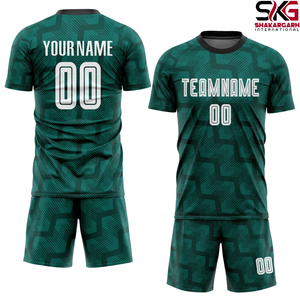 Conjunto de camiseta de fútbol verde personalizada, uniforme de fútbol de manga corta, estampado con el nombre del equipo y el número, ropa de partido - Product Image 1