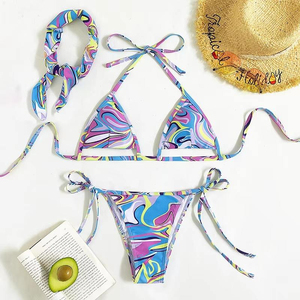 Conjunto de Bikini STITCH LAB para Mujer, Estampado Animal Colorido, 2 Piezas, Top Triangular de Spandex y Poliéster, Braguita con Lazos Laterales, Ajuste Elástico Regular - Product Image 3