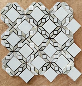 Mosaïque de marbre gris clair laiteux poli/taillé carré 8 mm d'épaisseur, résistant à l'eau, écologique, garantie 5 ans, style moderne - Product Image 2