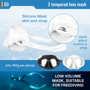 Máscara de Buceo de Doble Lente Aropec, Vidrio Templado de 4.0 mm, Silicona, Juego de Aletas de Buceo para Adultos, Antivaho, Impermeable - Product Image 4