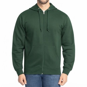 Sweat-shirt à capuche zippé en polaire vert foncé pour homme, coupe classique, couleur unie, décontracté, manches longues, pour l'automne - Product Image 5