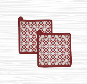 Ensemble de protège-plats en coton imprimé de fleurs rouges pour la cuisine, lavable, textile de maison - Product Image 1