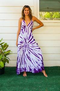 Elegante Tie Dye Maxi vestido de moda verano noche Casual desgaste sólido patrón botón decoración al por mayor playa vacaciones - Product Image 4