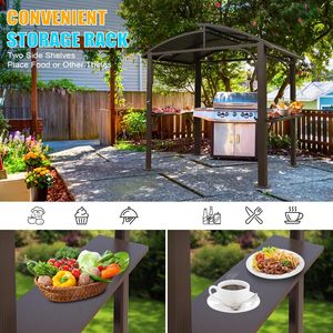 8x5FT Arc <b>Roof</b> Outdoor Grill <b>Canopy</b> Double Galvanized Steel <b>Roof</b> 2 Side Shelves BBQ Gazebo Grill Tent Patented Product Category - Product Image 2