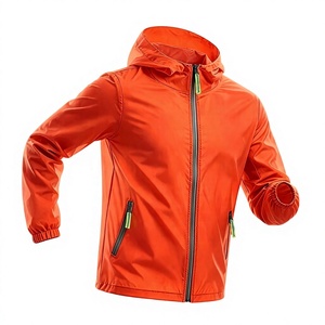 Chaqueta Softshell Naranja para Hombre, Tejida, Sólida, Impermeable, Cortavientos, con Capucha, Cierre de Cremallera, Bolsillos Delanteros, Ligera, Transpirable, para Exteriores - Product Image 1