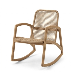 FLEGT Sustainable Teak Wood <b>Rocking</b> <b>Chair</b> Rope Woven Lounge Armchair OEM ODM Custom Outdoor Resort Jepara Factory Direct Supply - Product Image 5