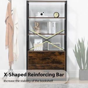 "Retro Industrial <b>Wood</b> <b>Bookcase</b> for Storage & Display" - Product Image 6