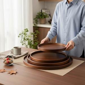 Rustic Wood Tray – Farmhouse <b>Coffee</b> <b>Table</b> & Vanity Decor Round Wooden Charger Plate Appetizer Kitchen Platter for Dishes - Product Image 1