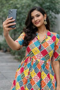 Ensemble Kurti/Kurta mi-long à col imprimé numérique multicolore, magnifique design de col, idéal pour les prochaines fêtes de bureau ou la vie quotidienne - Product Image 3