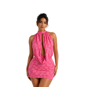 Vestido Mini Bodycon Rosa con Cuello Halter y Aberturas, de Cintura Alta, Sin Mangas, Transpirable y Ecológico, Ideal para Fiestas de Verano - ¡Gran Oferta! - Product Image 1