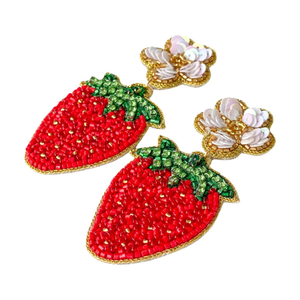 Handmade Beaded Strawberry Dangle <b>Sequined</b> Flower Fruit Drop Cute Fashion Jewelry Wholesale Women BY MULTI CRAFT - Product Image 2