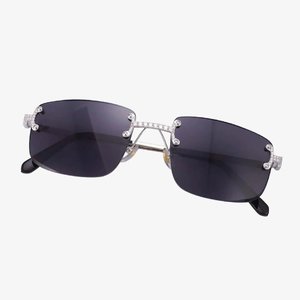 Iced Out Crystal Rimless Eyewear with Wood Temples Unisex Fashion <b>Sunglasses</b> for Party and Casual Style - Product Image 1