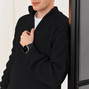 Cardigan en laine acrylique unie pour homme, col mandarin, manches longues, anti-boulochage, tricoté, idéal pour l'hiver - Product Image 3