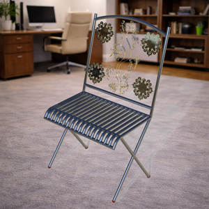 Chaise pliante décorative en métal avec dossier floral, pour jardin, terrasse, café, avec structure en fer durable, moderne, pour extérieur, intérieur, chambre - Product Image 2