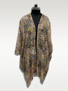 Boho Geometric Print Chiffon <b>Kimono</b> <b>Cardigan</b> V-Neck Loose Asymmetric Drop Shoulder Three Quarter Sleeve Maxi Length - Product Image 1