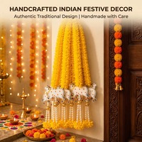 Rangkaian Bunga Marigold Kuning Plastik Buatan India Ringan Buatan Tangan, Hiasan Gantung Pichwai Cow Cutout Mutiara